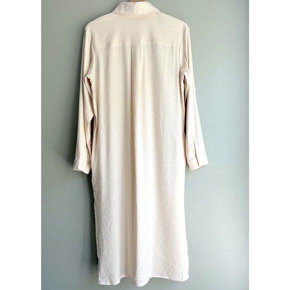 MONROW Linen Blend Button Front Midi Shirt Dress Tunic Pale Yellow Coastal S NWT - Picture 8 of 12